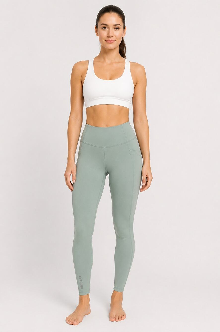 RawGear BM2001 High Rise Pocket Leggings Smoke Green Womens Size Large New